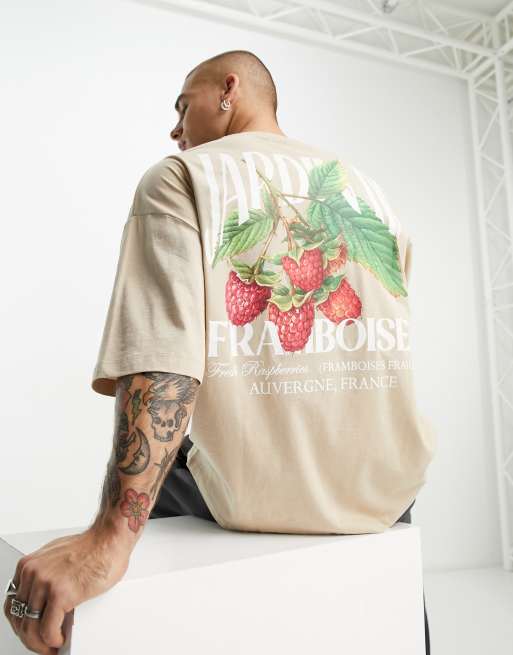 Camiseta color piedra extragrande con estampado de fruta en la espalda de ASOS DESIGN