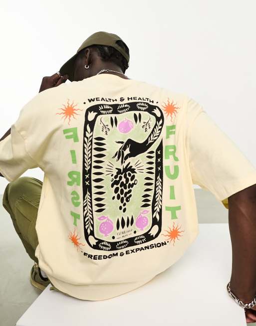Camiseta color piedra extragrande con estampado de fruta en la espalda de ASOS DESIGN