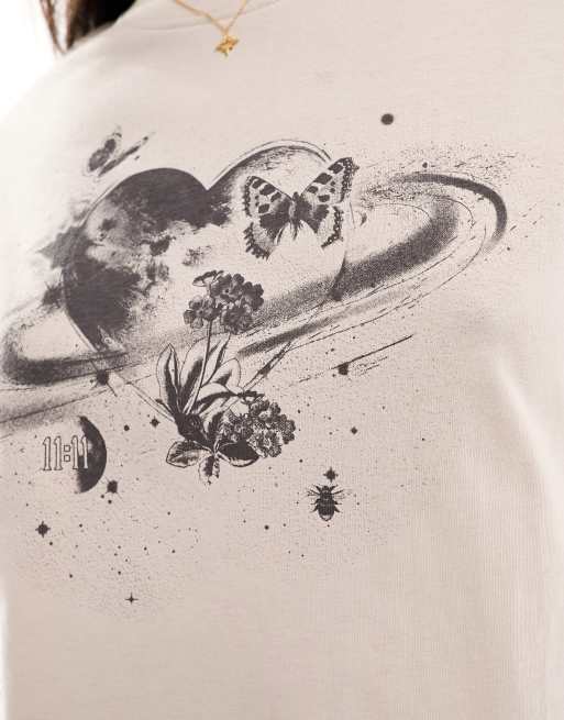 Camiseta color piedra extragrande con estampado gráfico de universo abstracto de Cotton On , 3 de 4