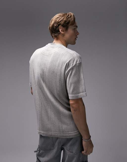 Camiseta color piedra extragrande con lavado descolorido de canalé de Topman, 2 de 4