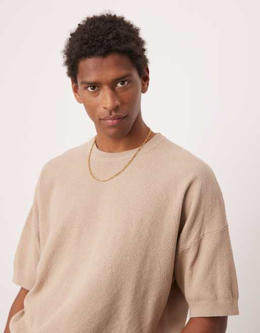 Camiseta color piedra extragrande de punto texturizado de piqué de ASOS DESIGN , 2 de 4