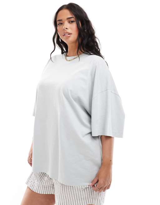 Camiseta color piedra extragrande de tejido flameado de ASOS DESIGN Curve