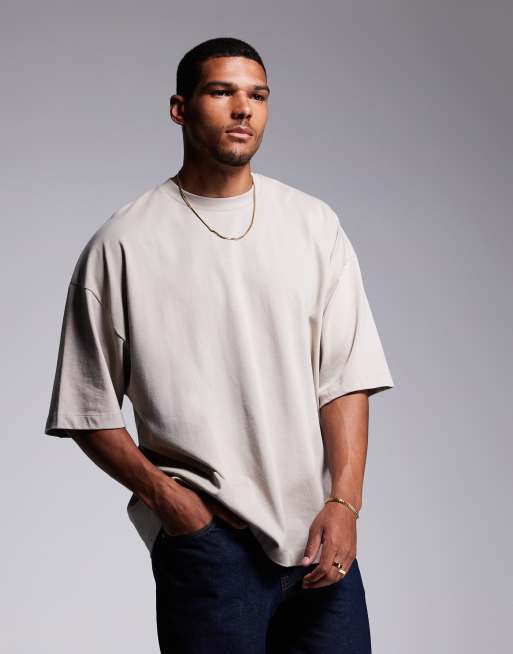 Camiseta color piedra extragrande de tejido grueso de 240 g/m² de ASOS DESIGN