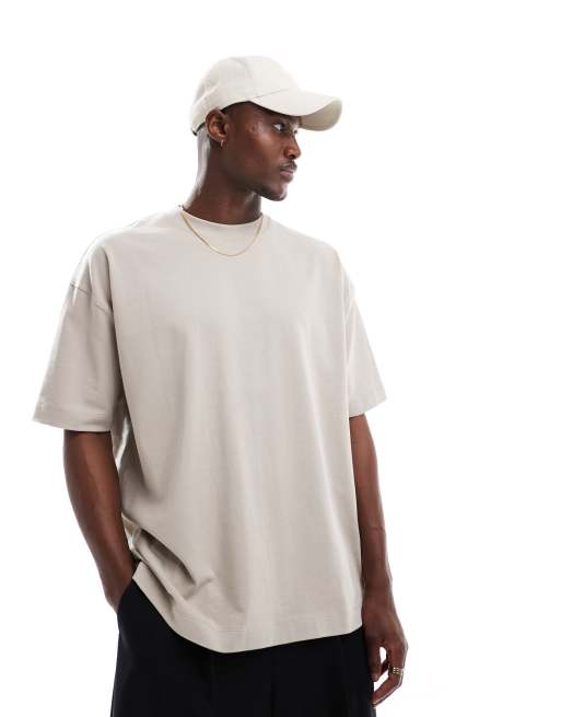 Camiseta color piedra extragrande de tejido grueso de 300 g/m2 premium de ASOS DESIGN