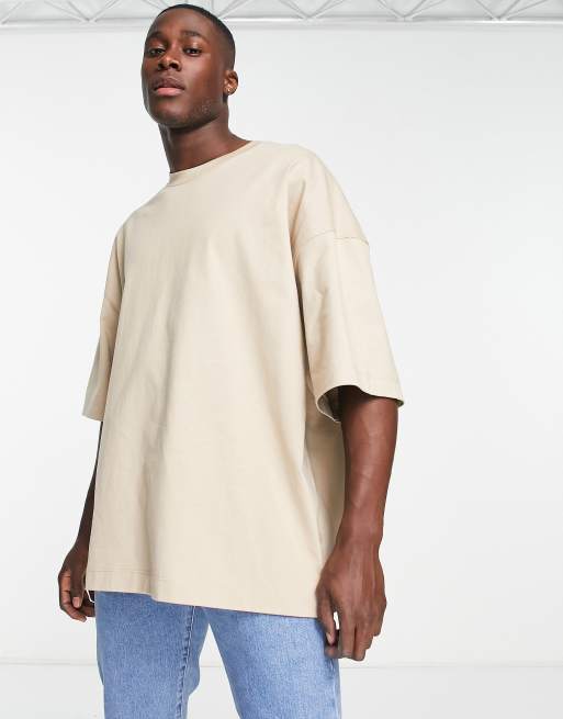 Camiseta color piedra extragrande premium de Topman