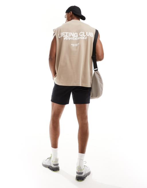Camiseta color piedra extragrande sin mangas con estampado gráfico en la espalda de tejido de secado rápido de ASOS 4505
