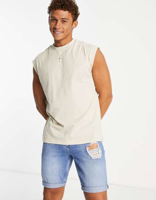 Camiseta color piedra extragrande sin mangas de Another Influence