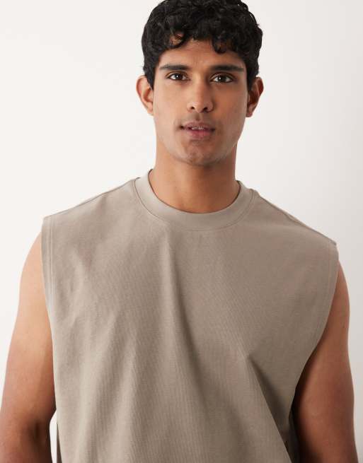 Camiseta color piedra extragrande sin mangas de tejido texturizado de ASOS DESIGN, 5 de 5