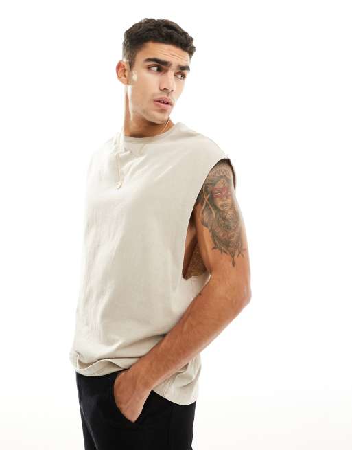 Camiseta color piedra lavado sin mangas de River Island