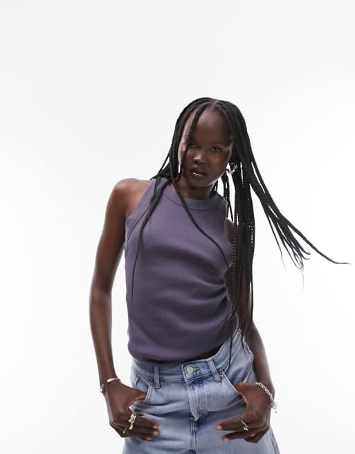 Camiseta color pizarra sin mangas con espalda de nadadora de Topshop