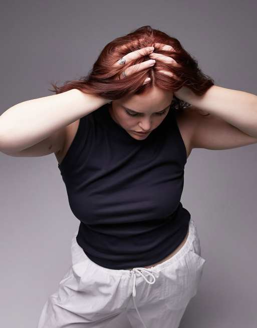 Camiseta color pizarra sin mangas de corte slim de Topshop Curve