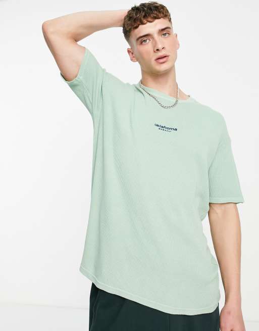 Camiseta color salvia extragrande con bordado 