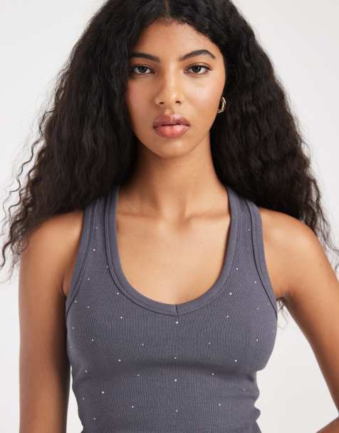Camiseta color sombra lunar de tirantes con espalda de nadadora y detalles de strass de Cotton On - view 1