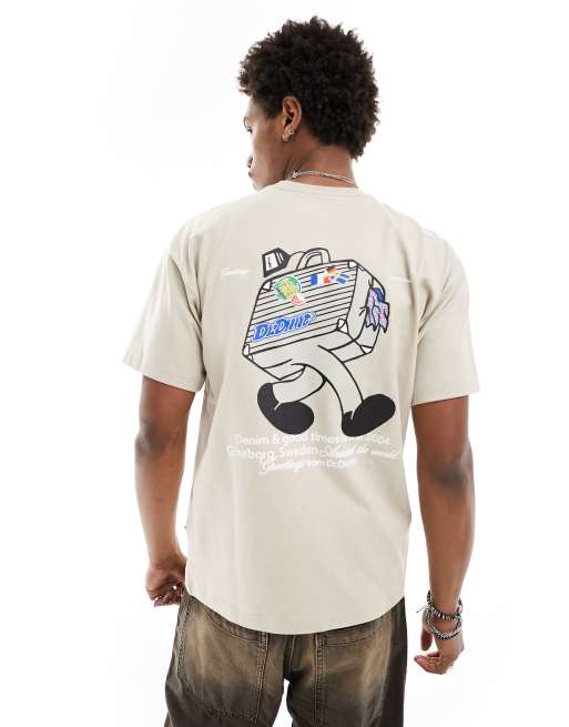 Camiseta color topo pálido holgada de corte estilo años 90 con estampado gráfico 