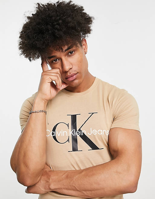 Hombre Other | Camiseta color tostado de corte slim con monograma del logo en el pecho de Calvin Klein Jeans - VW05161