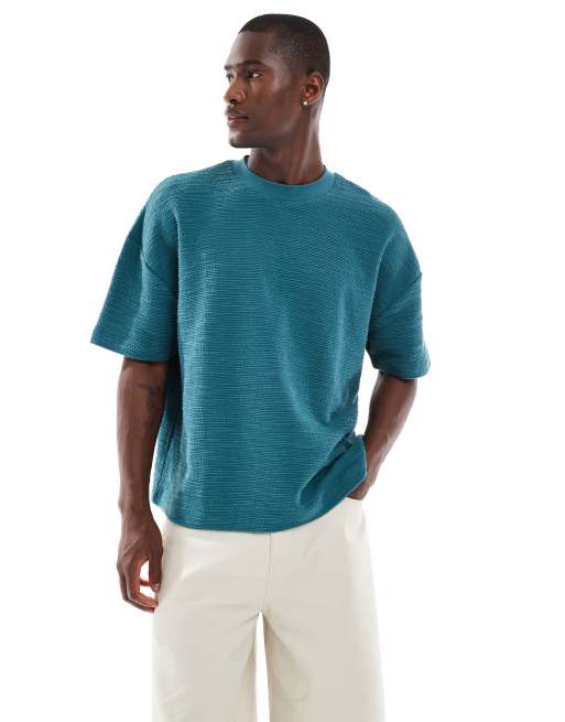 Camiseta color turquesa de corte cuadrado extragrande con hombros caídos de tejido texturizado de ASOS DESIGN