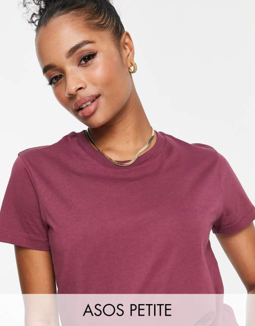 Camiseta color vino con cuello redondo de mezcla de algodón Ultimate de ASOS DESIGN Petite - RED