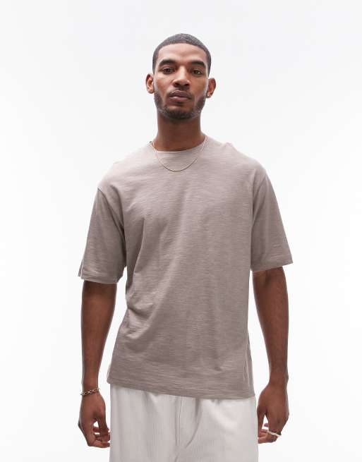 Camiseta color visón extragrande de mezcla de lino de Topman