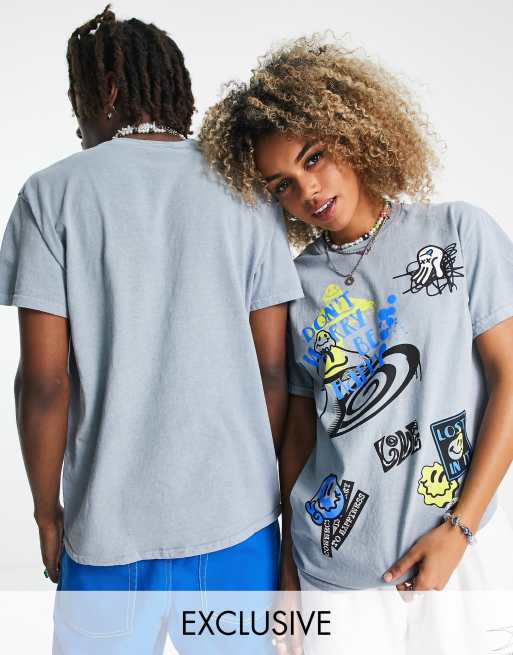 Camiseta con acabado tintado y estampados posicionales de COLLUSION Unisex