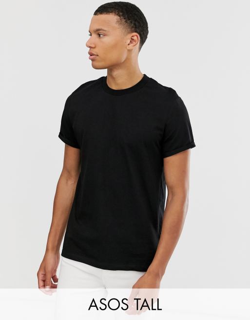 Camiseta con cuello redondo y manga remangada en negro de ASOS DESIGN Tall