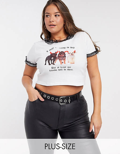 Camiseta con diseño encogido, ribete de encaje y gráfico Hell de New Girl Order Curve