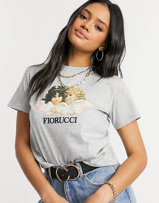 Camiseta con estampado de ángeles en gris de Fiorucci