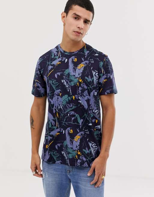 Camiseta con estampado de loros en azul marino de Ted Baker