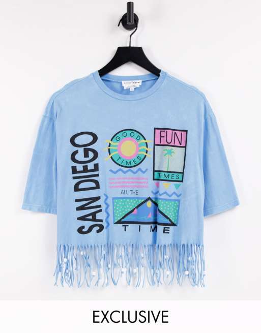 Camiseta con estampado vintage y bajos con flecos de cuentas Souvenir de Native Youth