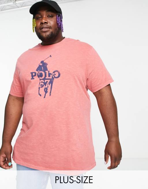 Camiseta con lavado rojo y logo grande de jugador estampado de Polo Ralph Lauren Big & Tall
