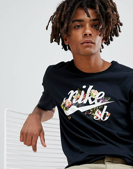 Calamidad Cúal Derretido Camiseta con logo con estampado floral en negro 923431-010 de Nike SB | ASOS