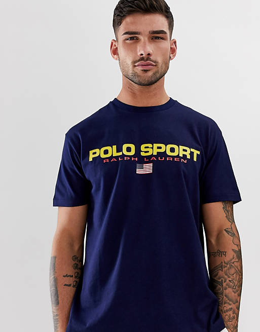 Camiseta con logo deportivo retro y corte estándar personalizado en azul marino capsule de Polo Ralph Lauren