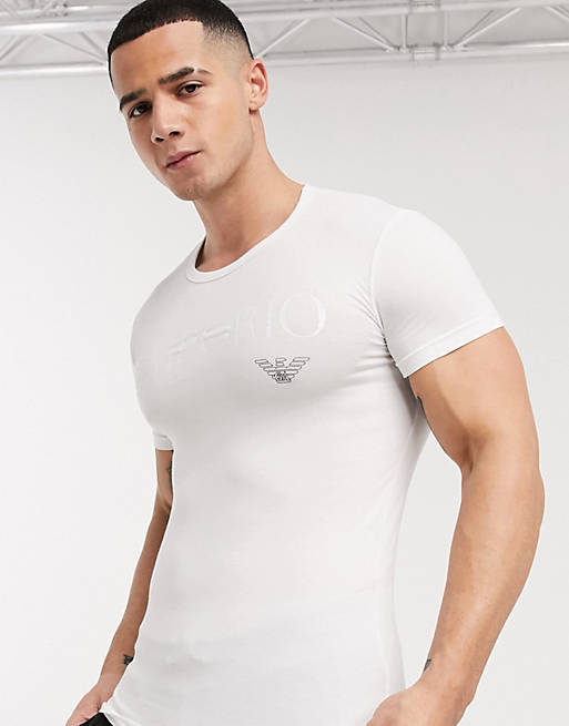 Camiseta confort blanca con logo de texto de Emporio Armani