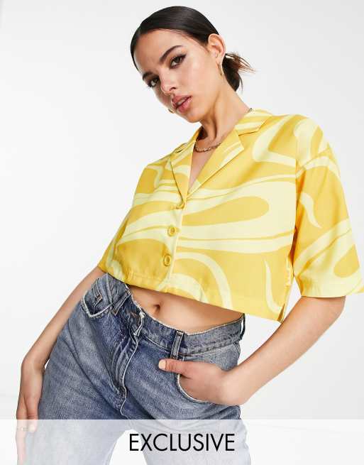 Exactamente Cambio garra Camiseta corta amarilla con estampado de remolinos de Fila | ASOS