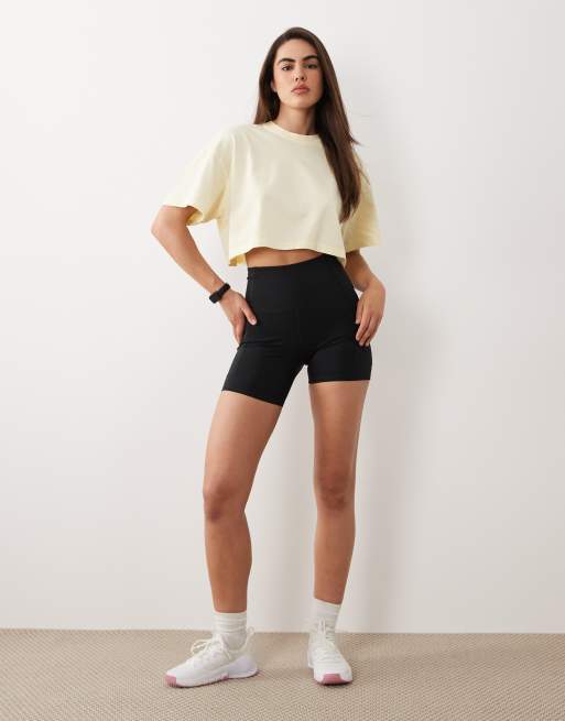Camiseta corta amarillo limón lavado de tejido grueso de algodón con acabado de secado rápido Icon de 4505, 3 de 4