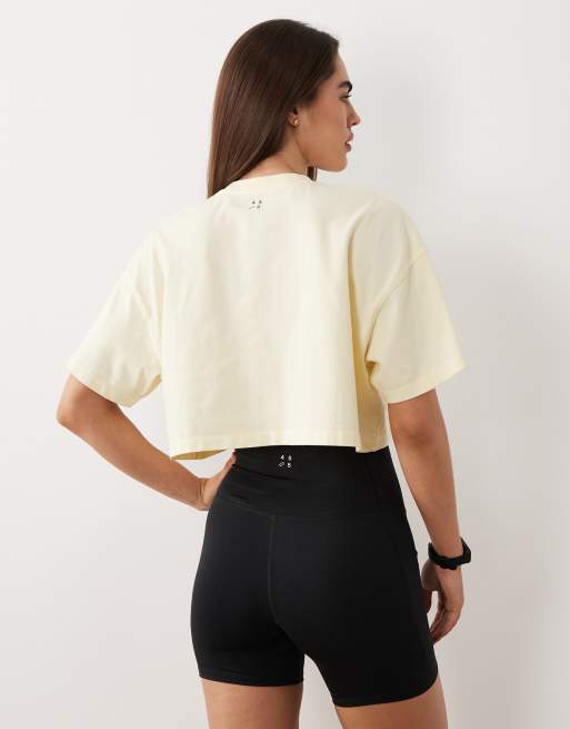 Camiseta corta amarillo limón lavado de tejido grueso de algodón con acabado de secado rápido Icon de 4505, 4 de 4