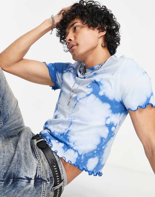 Camiseta corta azul con lavado descolorido de ASOS DESIGN