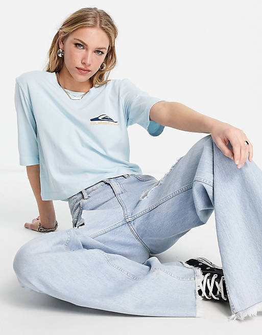 Mujer Tops | Camiseta corta azul de media manga con logo de Quiksilver - IU79486