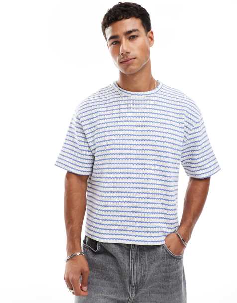 Camiseta corta azul holgada a rayas texturizadas de punto grueso de ASOS DESIGN - view 1