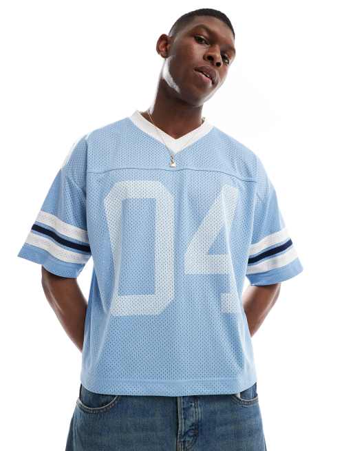 Camiseta corta azul multicolor holgada con estampado deportivo de estilo fútbol americano universitario de Hollister