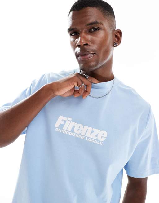 Camiseta corta azul perlado con estampado gráfico "Firenze" en la espalda de Cotton On, 3 de 4