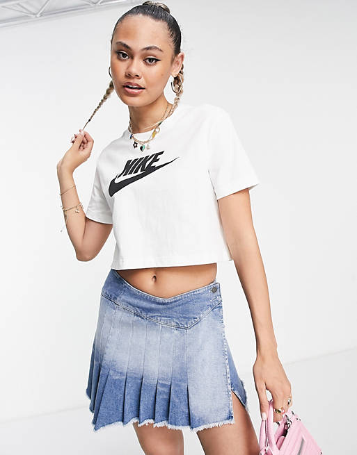 Mujer Tops | Camiseta corta blanca con logo de Nike - YQ89182