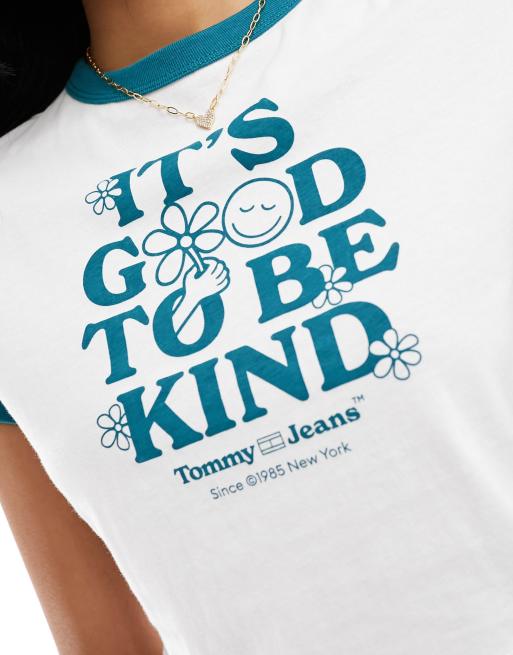 Camiseta corta blanca con ribetes y estampado de texto de Tommy Jeans ASOS
