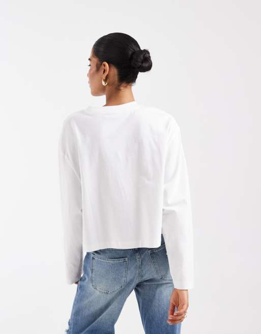 Camiseta corta blanca de corte cuadrado y manga larga de ASOS DESIGN, 3 de 4