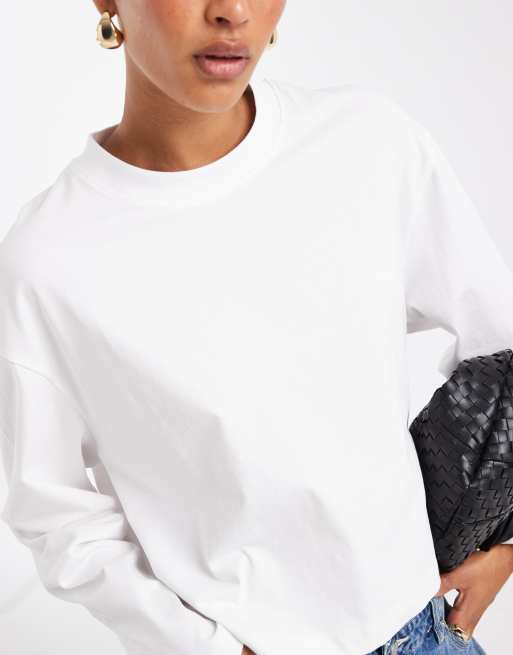 Camiseta corta blanca de corte cuadrado y manga larga de ASOS DESIGN, 4 de 4
