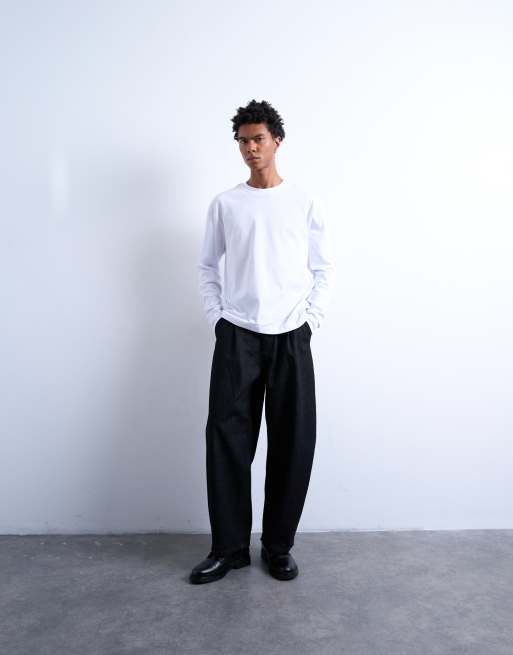 Camiseta corta blanca holgada de manga larga de Topman, 3 de 5
