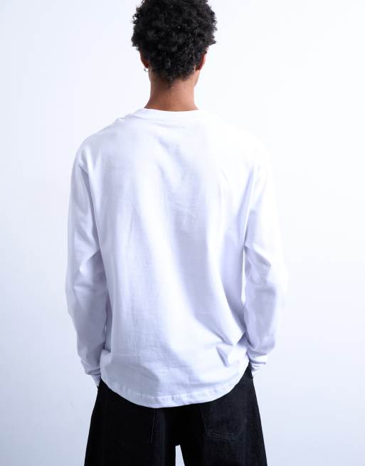 Camiseta corta blanca holgada de manga larga de Topman, 4 de 5