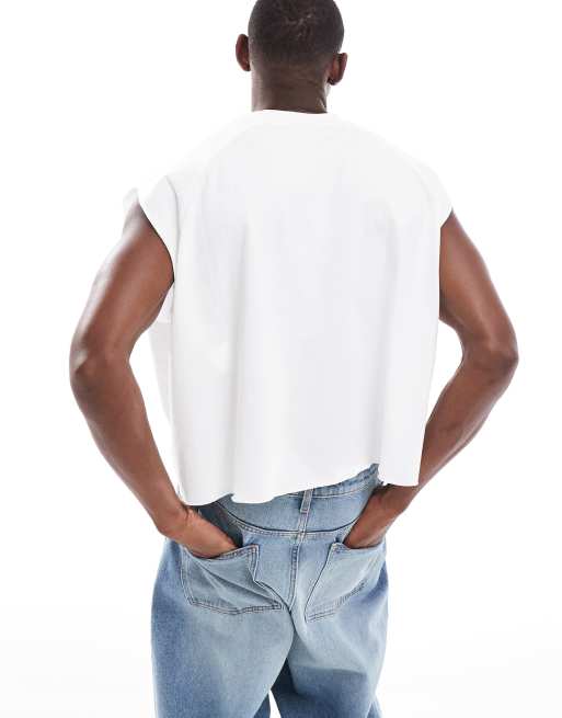 Camiseta corta blanca ultragrande con mangas raglán y bajo sin rematar de ASOS DESIGN, 4 de 4