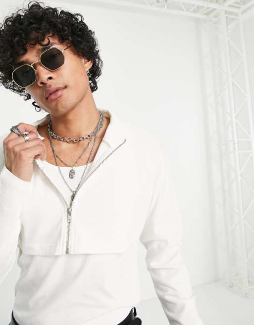 Camiseta corta blanco hueso de manga larga con cremallera de ASOS DESIGN (parte de un conjunto)