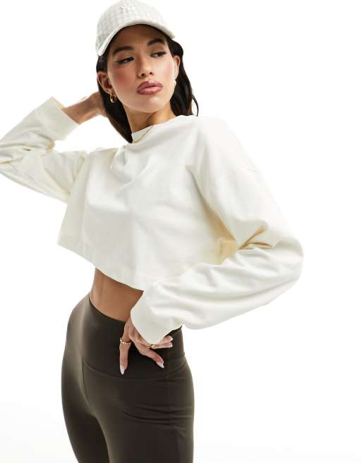 Camiseta corta blanco vintage de manga larga extragrande de ASOS 4505