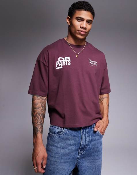 Camiseta corta burdeos extragrande con detalles gráficos de ASOS DESIGN - view 1